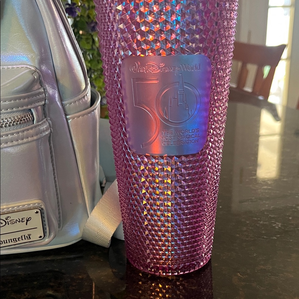 Disney Iridescent sequin Loungefly Minnie Mouse Backpack w/ Disney World Cup - Picture 4 of 10